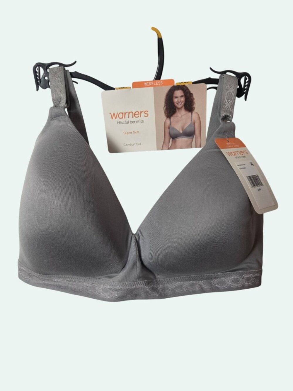 Warners Blissful Benefits Super Soft Wireless Comfort Bra 38D Gray Adjustable St